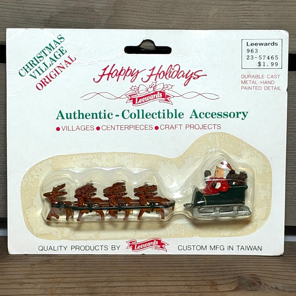 Vintage Miniature Santa Sleigh & Reindeer Figurine Die Cast Metal Leewards 4"